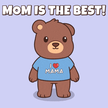 a teddy bear wearing a blue shirt that says i heart mama