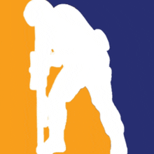 a silhouette of a soldier holding a rifle on a blue and orange background