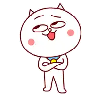 a cartoon cat with his arms crossed and his tongue sticking out .