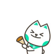 a cartoon cat is holding a confetti cannon and throwing confetti .