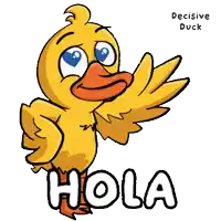 a cartoon duck with the word hola written below it