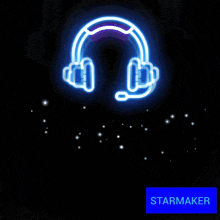 a neon sign that says best audio with headphones in the background