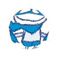 a blue and white drawing of a person with a scarf around their head