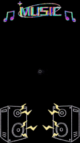 the word music is on a black background with a circle in the middle