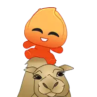 a cartoon character is riding on the back of a camel with a flame on top of it