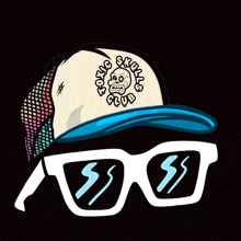 a tsc logo with a hat and glasses on a black background