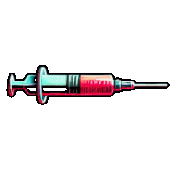 a cartoon illustration of a syringe with red liquid in it .