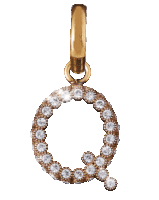 the letter q is surrounded by diamonds on a gold pendant