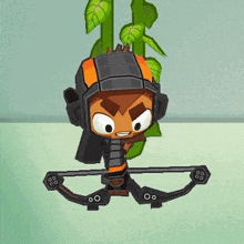 a cartoon character is holding a bow and arrow in front of a plant