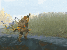 a video game character with a shield and bow
