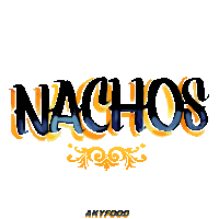the word nachos is on a white background with a yellow border