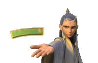 a cartoon character with horns and a crown on his head reaches out his hand
