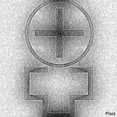 a black and white drawing of a cross in a circle on a wall .
