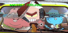 cartoon characters in a car with the words " fast forward " on top