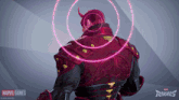 a marvel games rivals advertisement with a red and black character