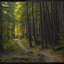 a path in the middle of a forest with trees that are changing colors