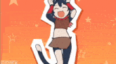 a cartoon drawing of a cat with a scarf around her neck and a crop top