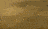 a robot with a shield and a gun is flying through the air on a sandy surface .