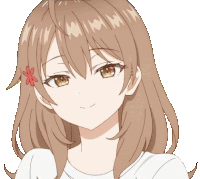 a girl with brown hair and a flower in her hair