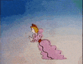 a cartoon of a woman in a pink dress with a crown on her head