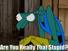 a cartoon grasshopper with the words are you really that stupid