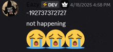 a screenshot of eazy 's phone number and a screenshot of three crying faces