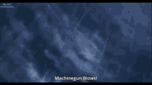 a cartoon character is flying through the air with a machinegun blowing
