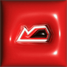 a red background with a white letter m in the center