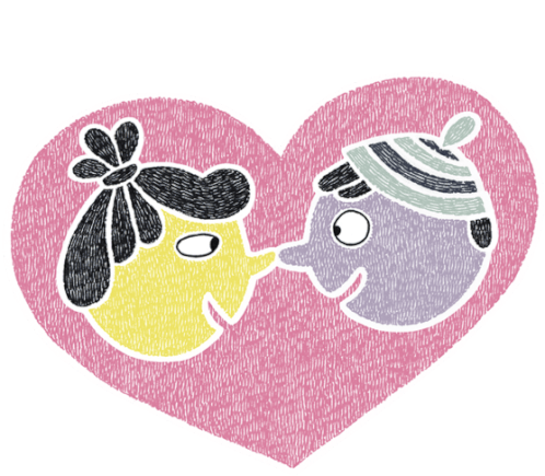 Peter And Lotta'S Facing Each Other In A Heart Shape Sticker - Cosy Love Heart Love Stickers