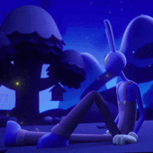 a cartoon character with a rabbit 's head is sitting on the ground
