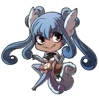 a cartoon drawing of a girl with blue hair and a turtle body
