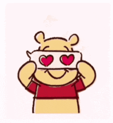 winnie the pooh wearing a hat with three hearts on it says i love you