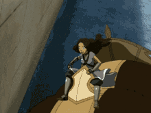 a cartoon of a woman sitting on a boat