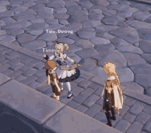 a video game character named timmie is standing on a brick walkway