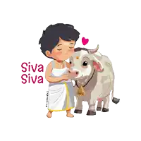 a cartoon drawing of a boy kissing a cow with the words siva siva written above him