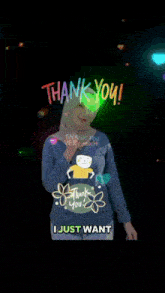 a woman wearing a hijab and a shirt that says thank you very