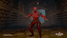 a video game called deadpool vr shows a man in a red suit