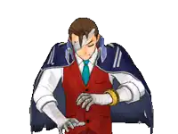 a man in a red vest and white gloves is wearing a blue cape