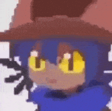 a pixel art drawing of a person wearing a cowboy hat and a scarf .