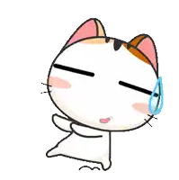 a cartoon cat with a blue tear running down its forehead