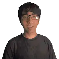 a man wearing glasses and a black shirt with the word lucian on it
