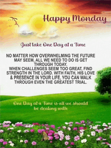 a happy monday card with a picture of flowers