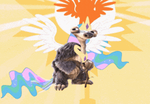 a cartoon drawing of a stuffed animal with wings and a crown on its head