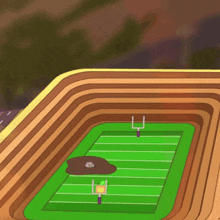 a cartoon drawing of a football field with a purple star in the sky