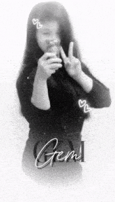 a girl is taking a picture of herself with the name gem on the bottom right