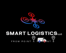 a logo for smart logistics llc shows a drone and a van .