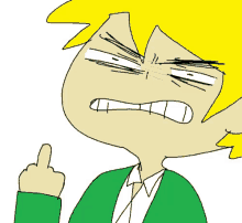 a cartoon character is giving the middle finger and making an angry face