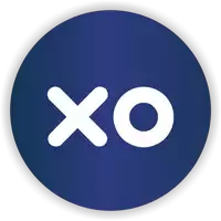 a blue circle with the word xo in white