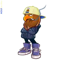 a cartoon character with a beard wearing a hat with the letter a on it and smoking a cigarette