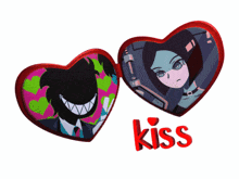 a couple of hearts with the word kiss on the bottom right